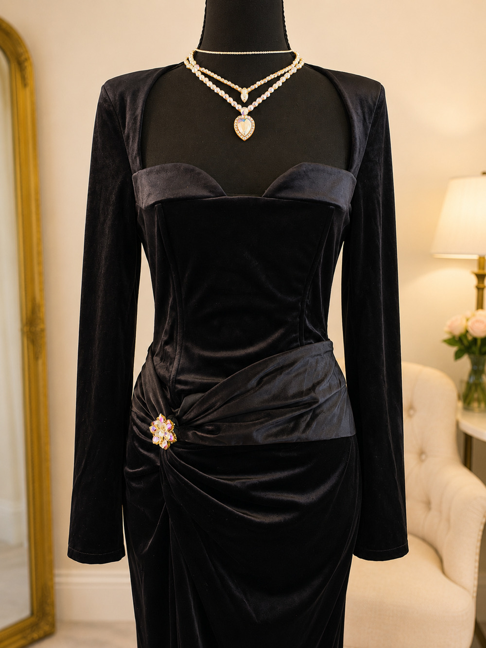 Black Velvet Dress, Club L, US Size 6, NEW WITH TAGS